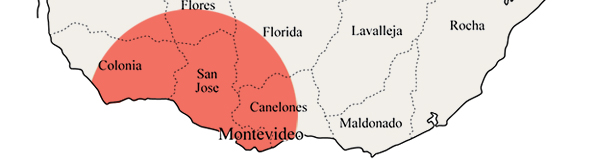 Mapa de Uruguay con Radio de Cobertura